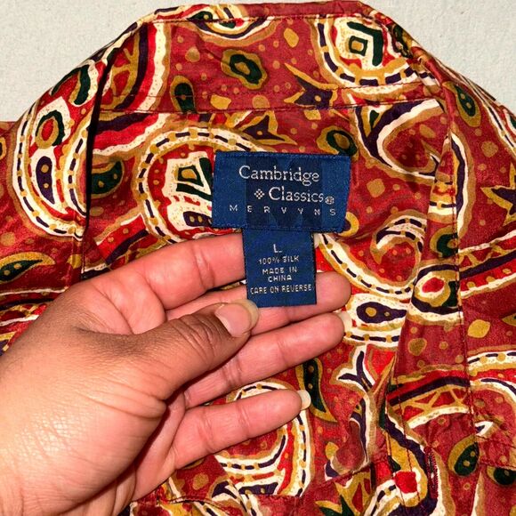 Cambridge Classic Shirt Men's Large Brown Paisley Silk Short Sleeve Button-Up - Picture 3 of 5